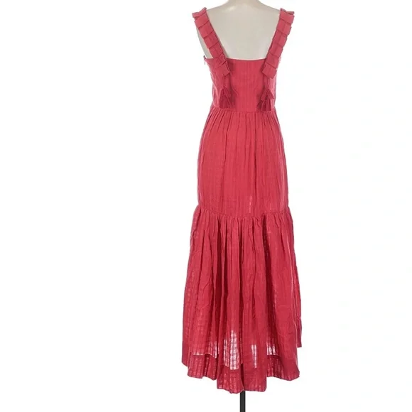 Mirth Grenadine Rio Maxi Dress Red Tiered Strapless Cotton Size Small - Picture 3 of 9